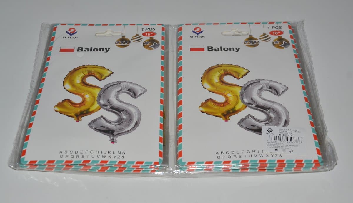Balon foliowy w kształcie litery S, złoty lub srebrny