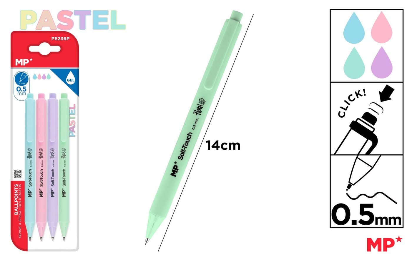 Długopisy żelowe pastelowe 0,5 mm, 4 szt.