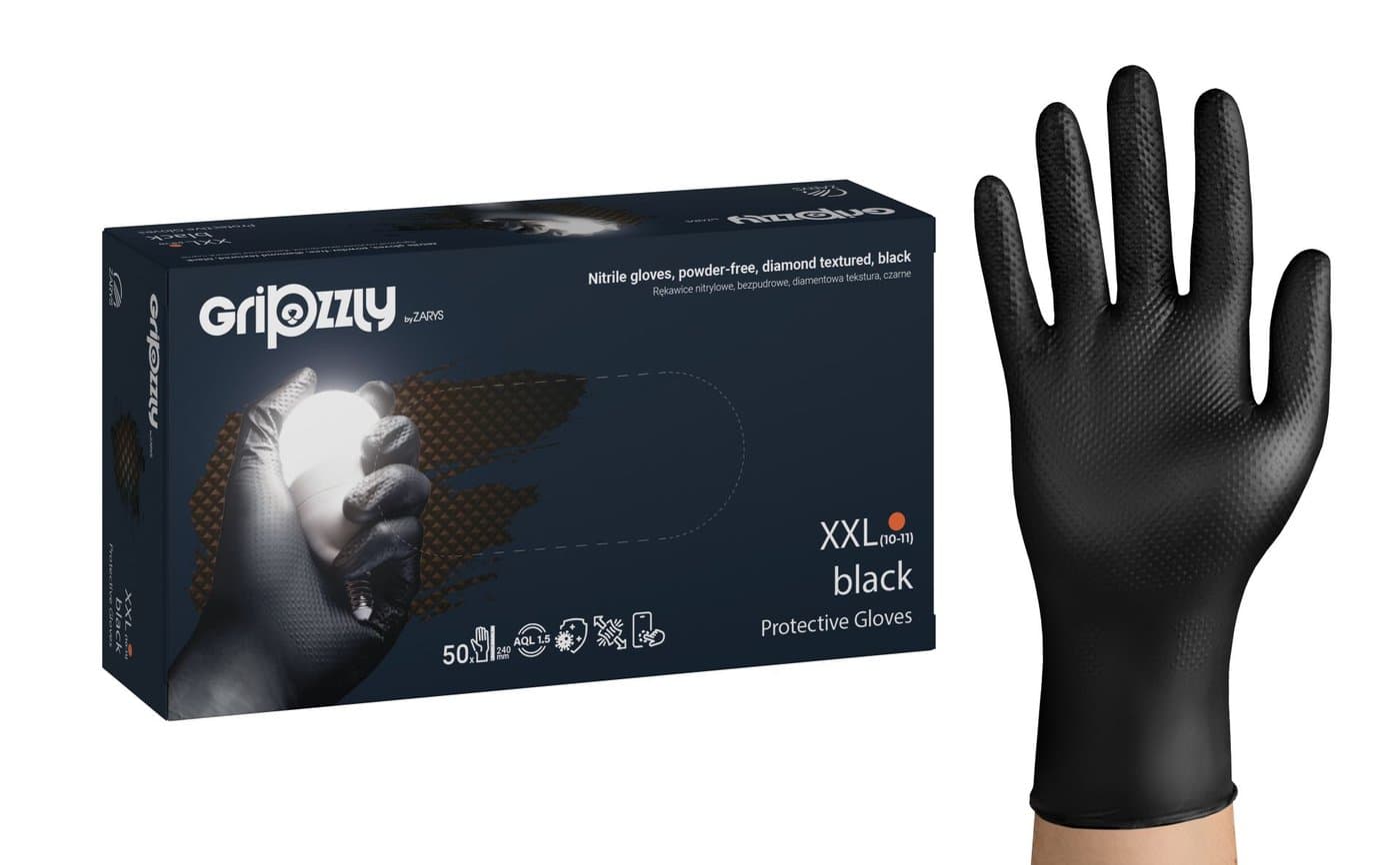 Rękawiczki nitrylowe czarne Grip XL, 50 szt.