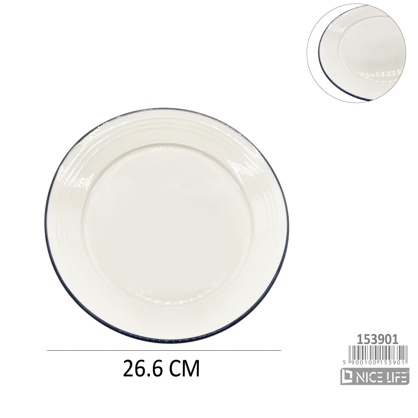 Talerz ceramiczny biały z granatową obwódką