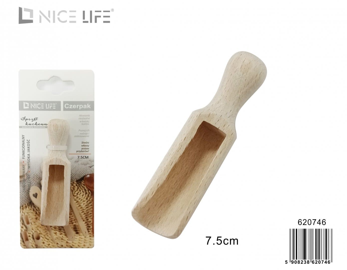 Czerpak drewniany do produktów sypkich 8 cm