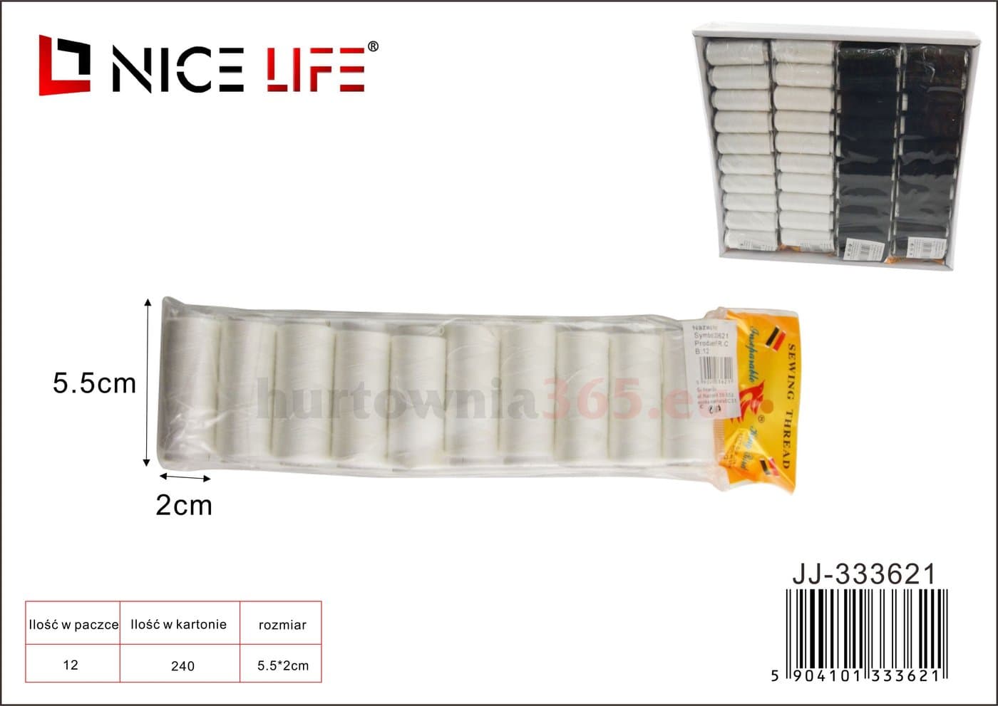 Nić na szpulce czarna lub biała