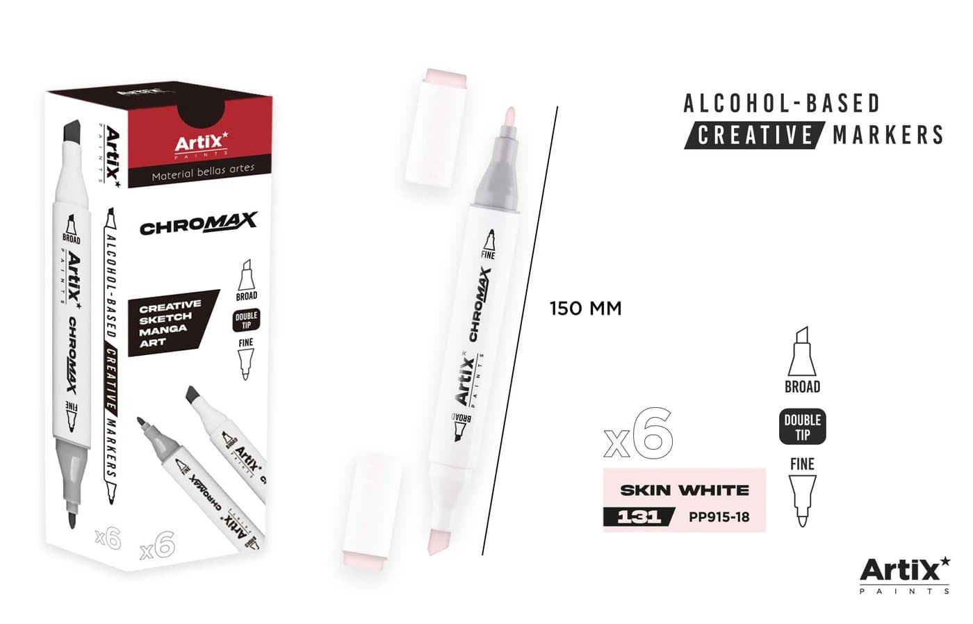 Marker dwustronny Chromax Skin White 131, końcówka szeroka i cienka