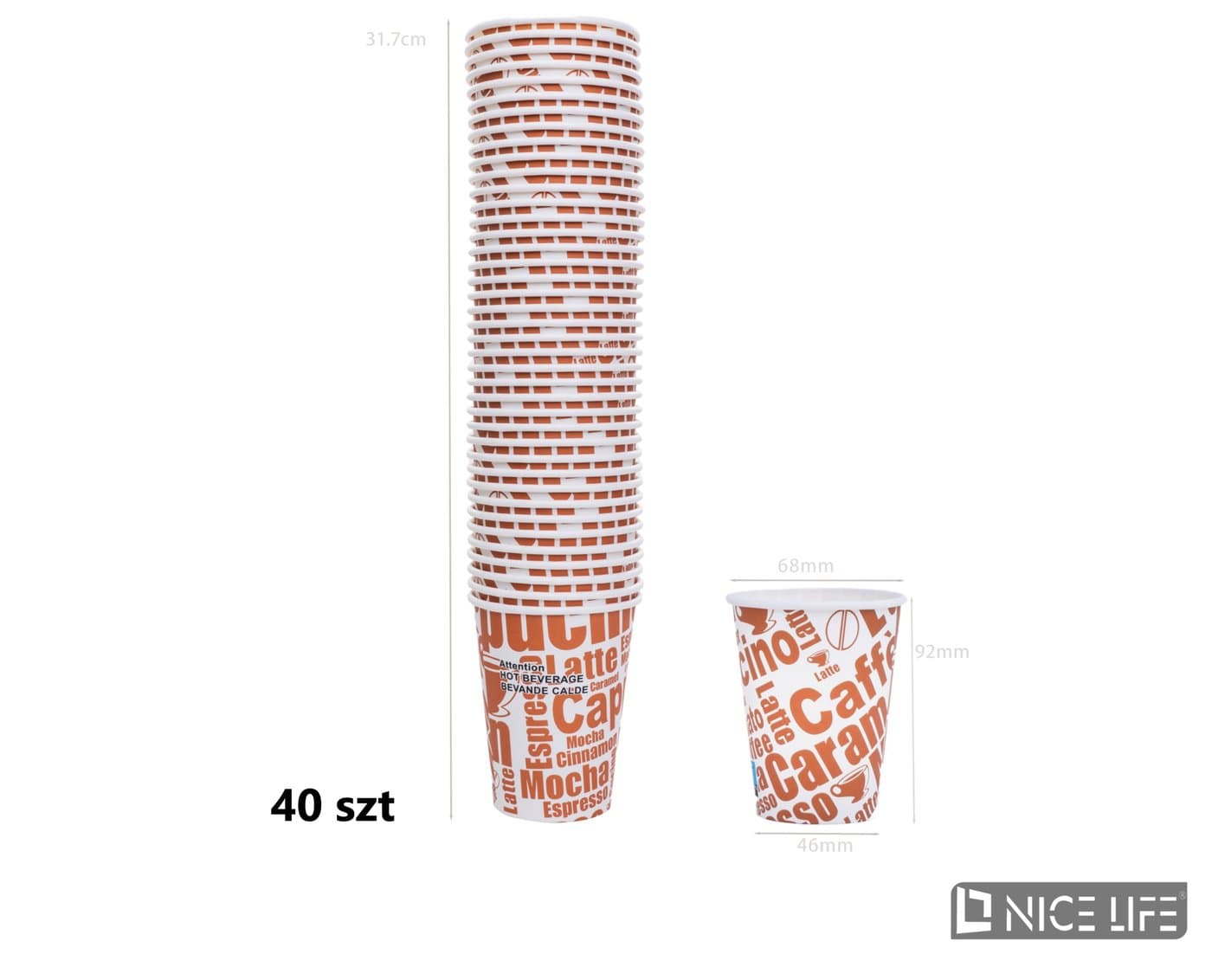 Kubeczki papierowe 210 ml (40 szt) - KAPPUCINO