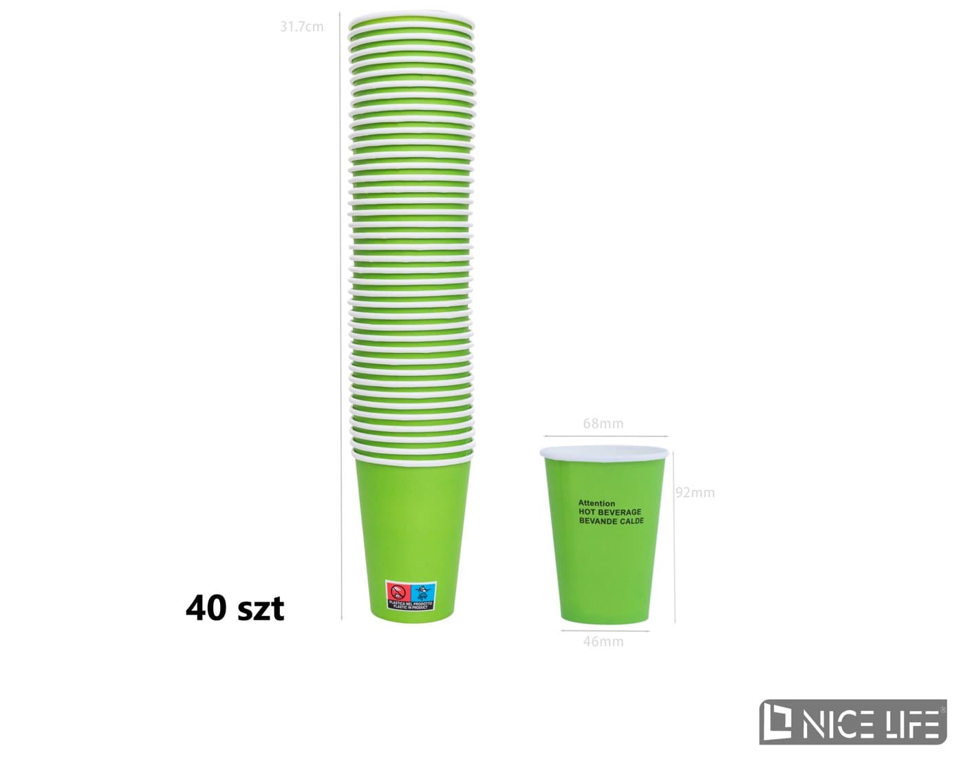 Kubeczki papierowe 210 ml (40 szt) - ZIELONE