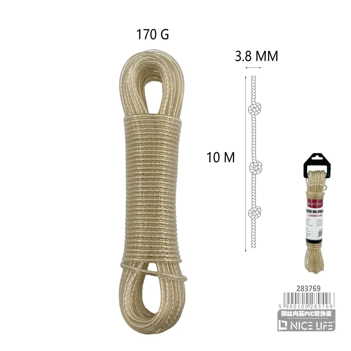 Linka na pranie stalowa w powłoce PVC 3,8 mm × 10 m