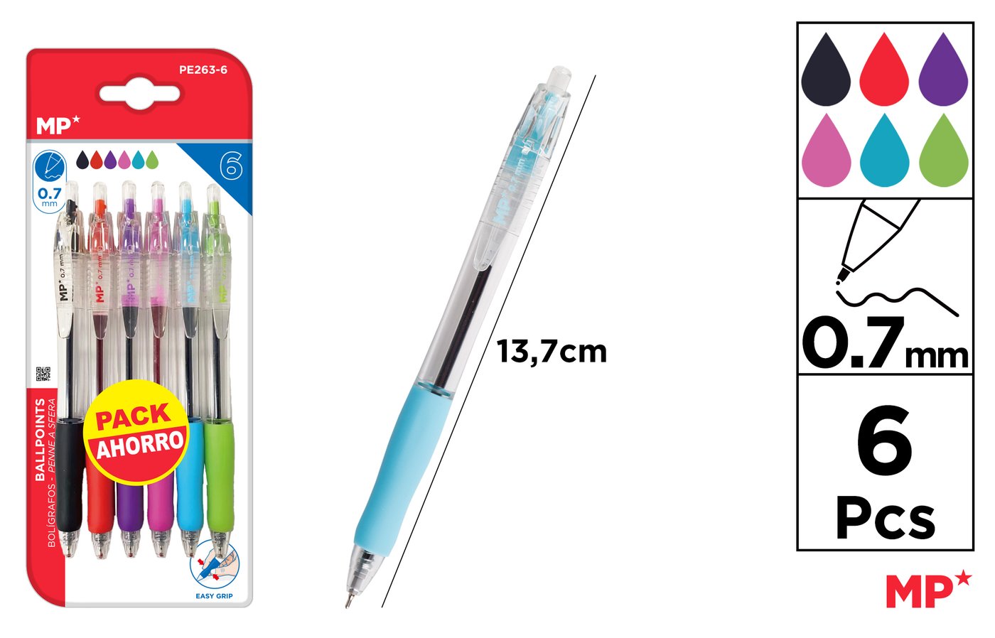 Średni długopis olejowy 0.7mm 6szt