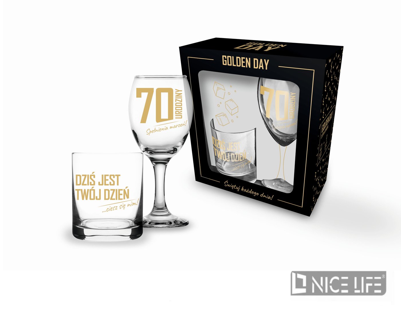 GOLDEN DAY- Zestaw szklanka i kieliszek 70