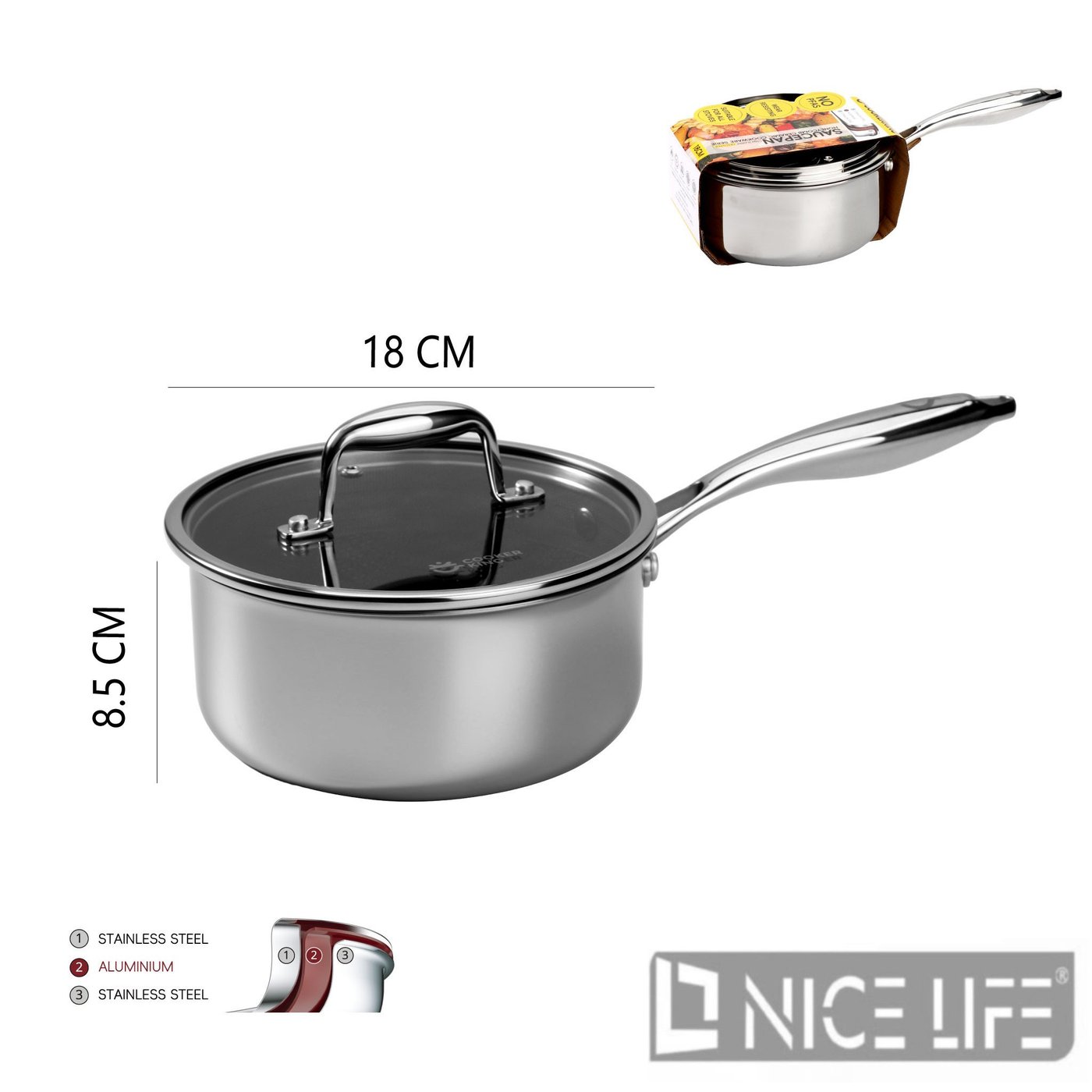 Rondel ze stali nierdzewnej trójwarstwowej 18 cm
