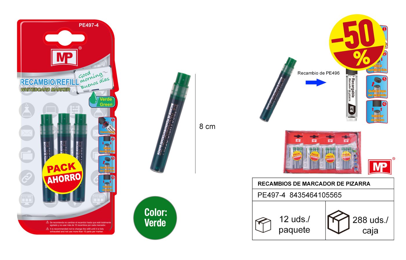 Wkłady do zielonego markera do tablicy