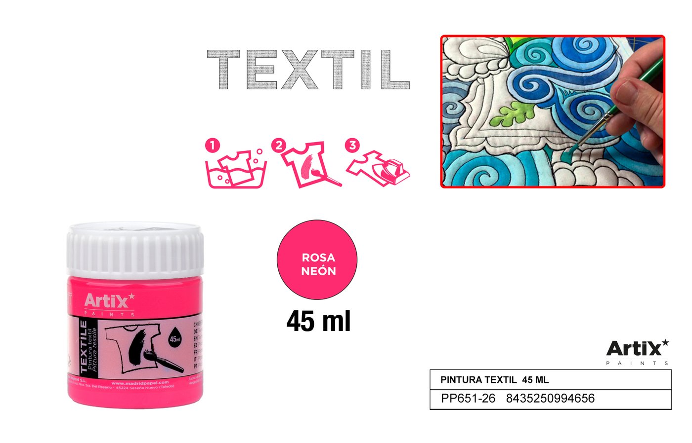 Farby do tkanin 45ml różowa Fluorescencyjna ARTIX