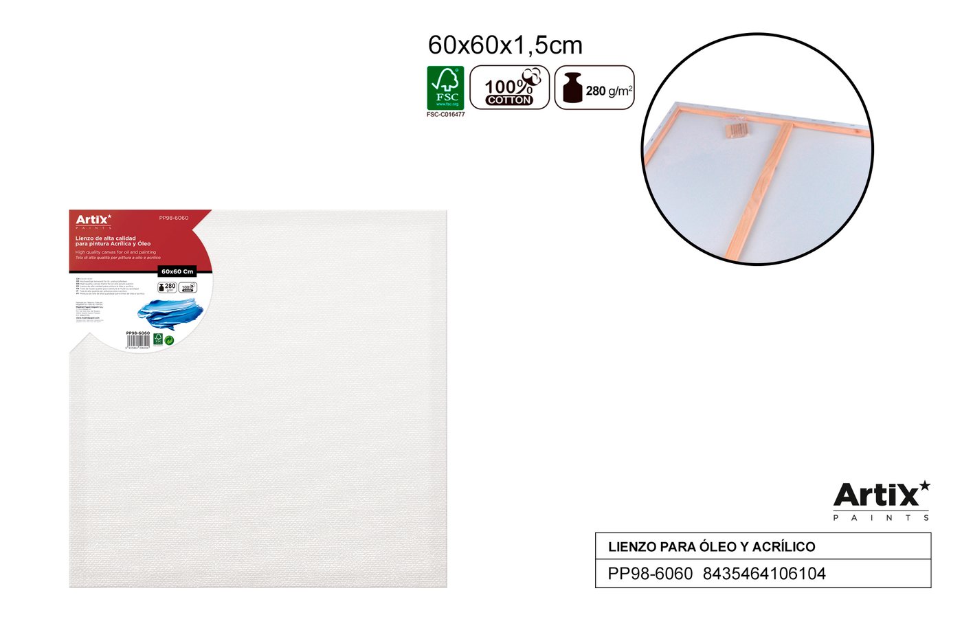 Podobrazie 60X60X1.5 CM 280G/m2
