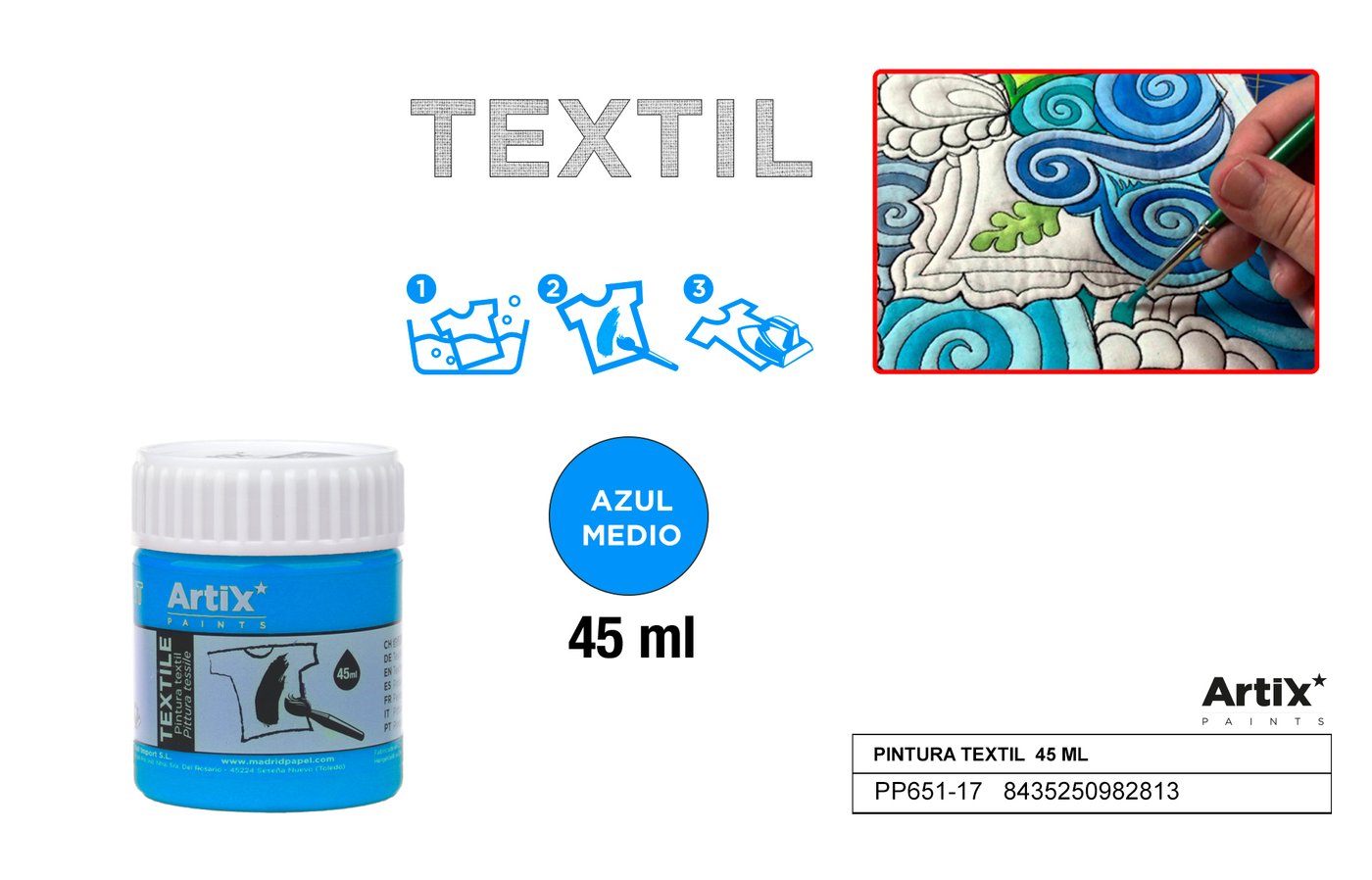 Farby do tkanin 45ml błękitna ARTIX