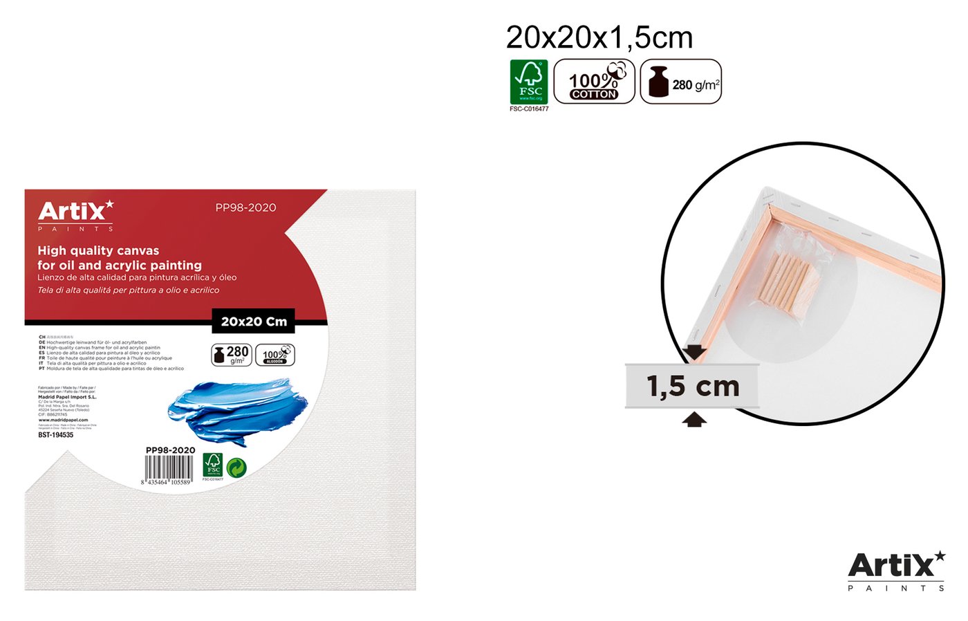 Podobrazie 20X20X1.5 CM 280G/m2
