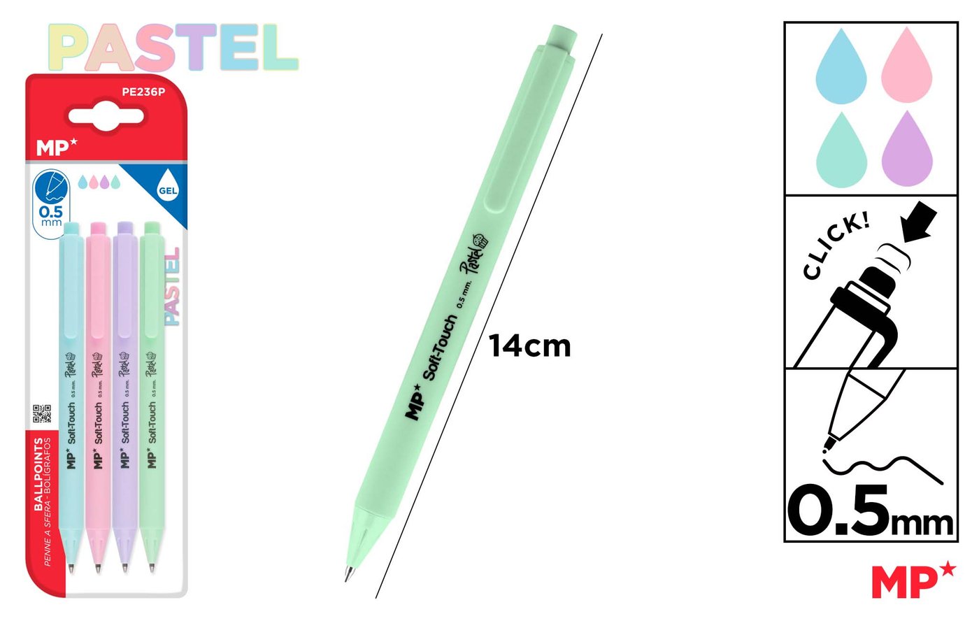 BOLÍGRAFO TINTA GEL PASTEL 0.5 mm 4 Uds.