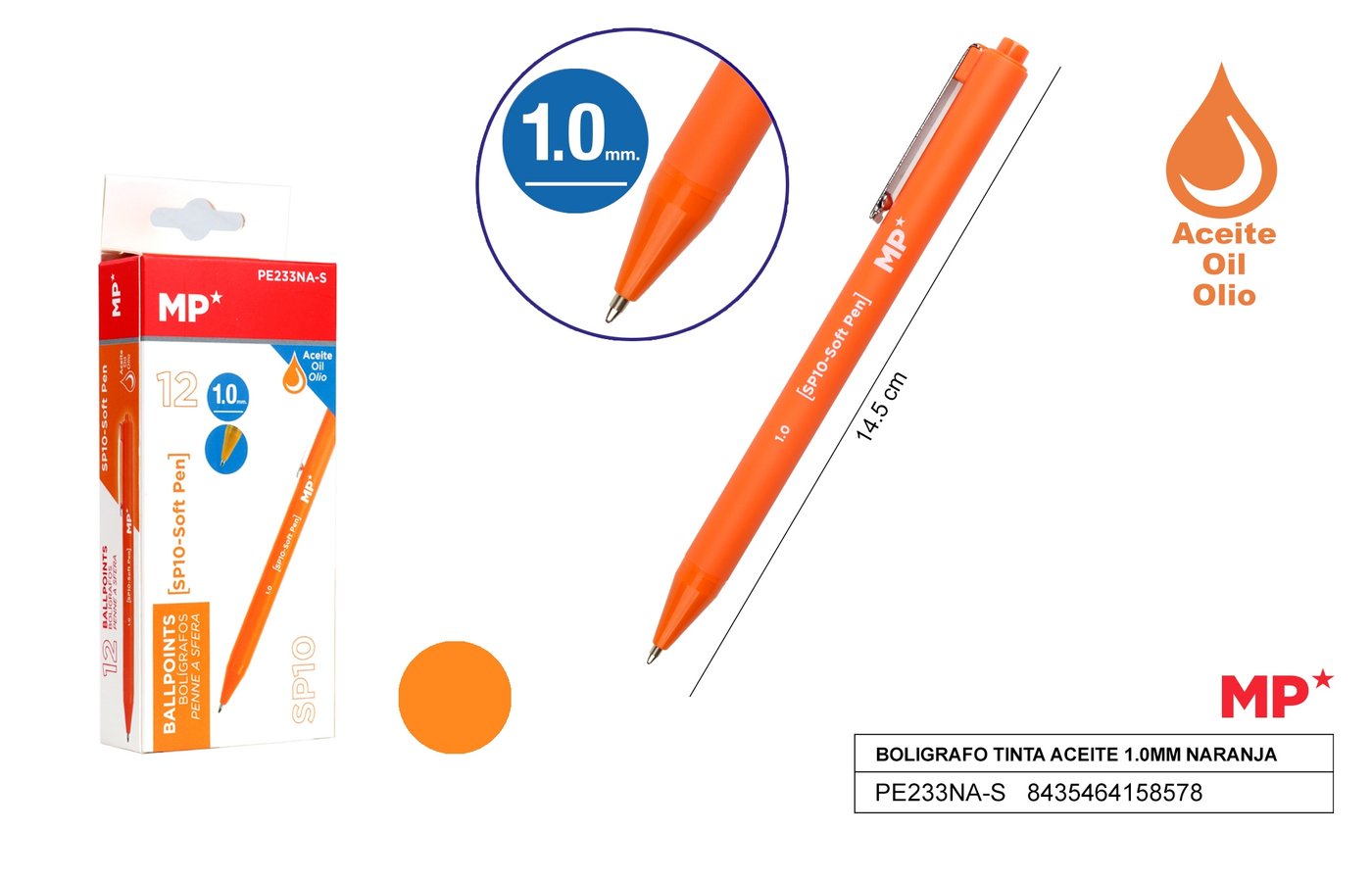 Długopis olejowy 1.0mm 3sztop. czarny