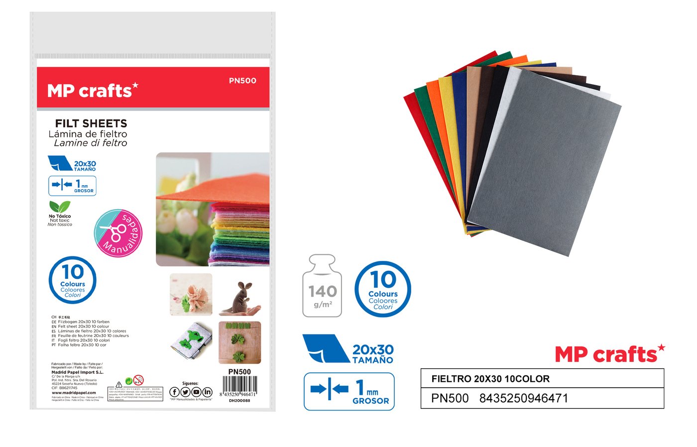 Filc dekoracyjny zestaw 10 kolory 20X30CM