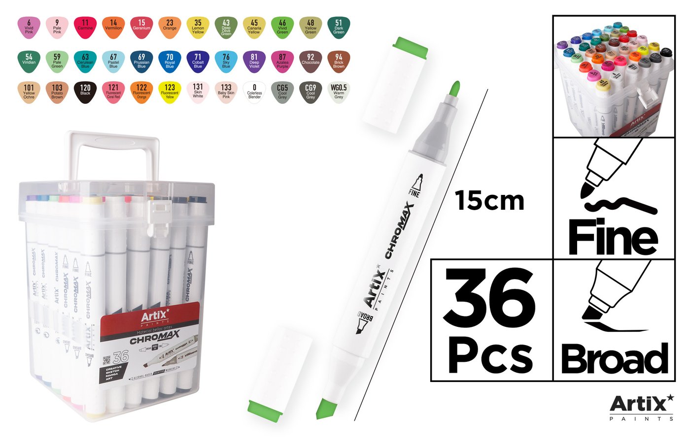 MARKER DO SZKICOWANIA Z PODWÓJNĄ KOŃCÓWKĄ 36 SZT.