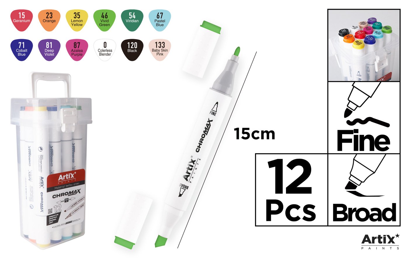 MARKER DO SZKICOWANIA Z PODWÓJNĄ KOŃCÓWKĄ 12 SZTUK