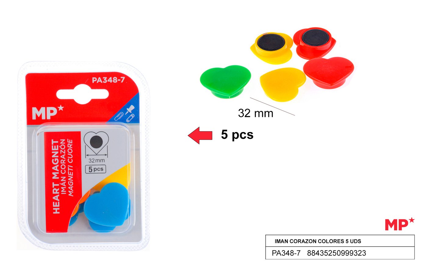 Magnesy serduszka kolorowe 5sztopakowanie