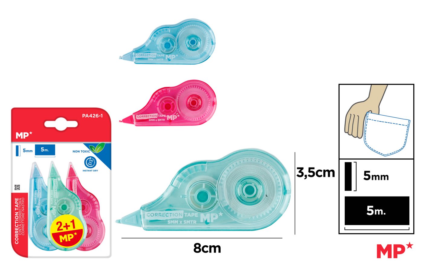 Korektor w taśmie MINI 5MM*5M 3sztopakowanie