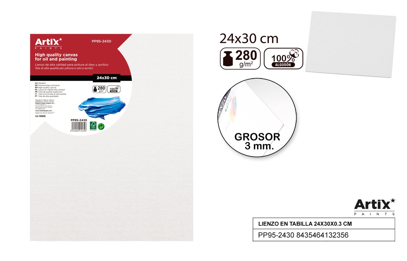 Podobrazie 24X30X1.5 CM 280G/m2