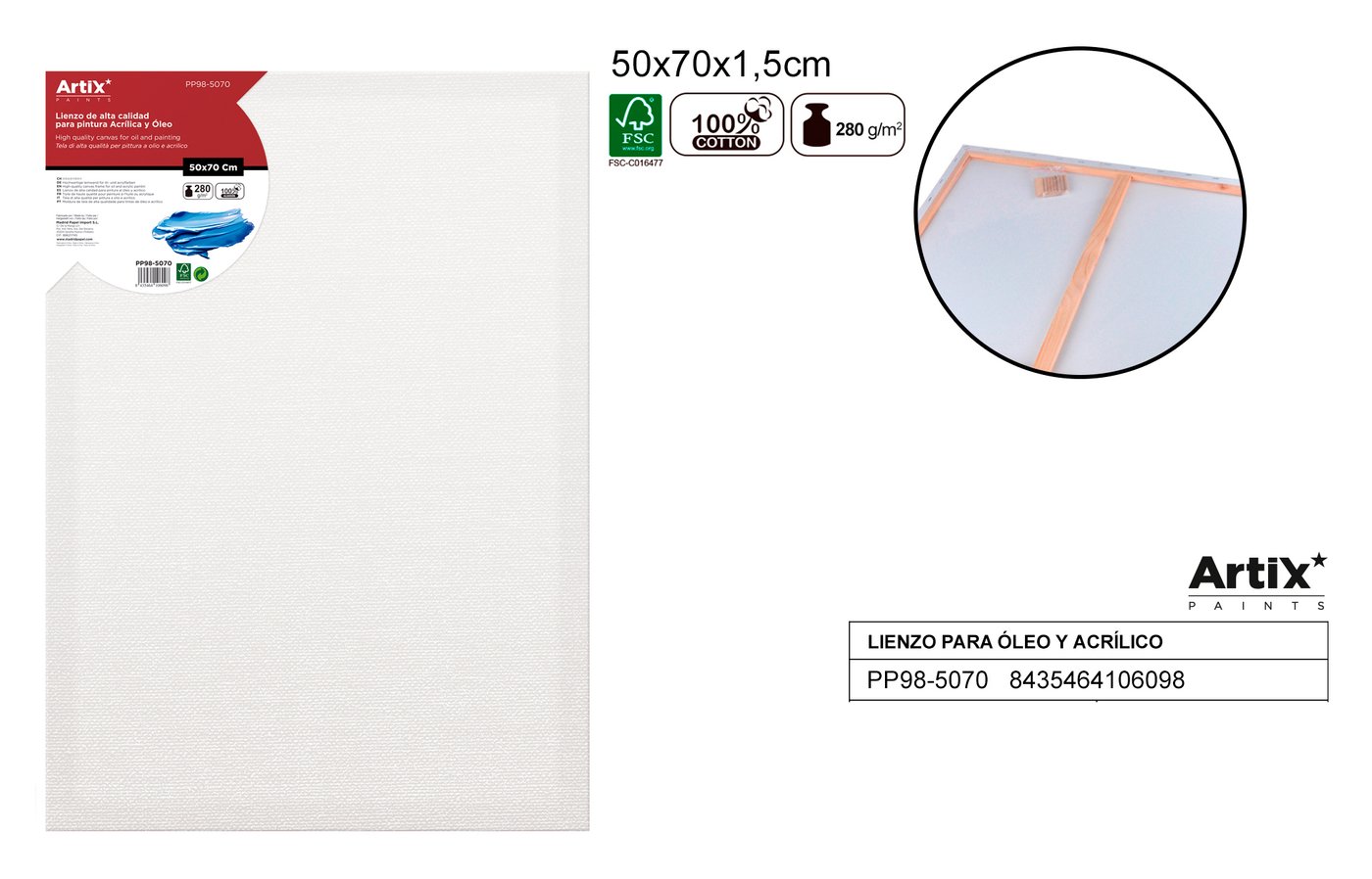 Podobrazie 50X70X1.5 CM 280G/m2