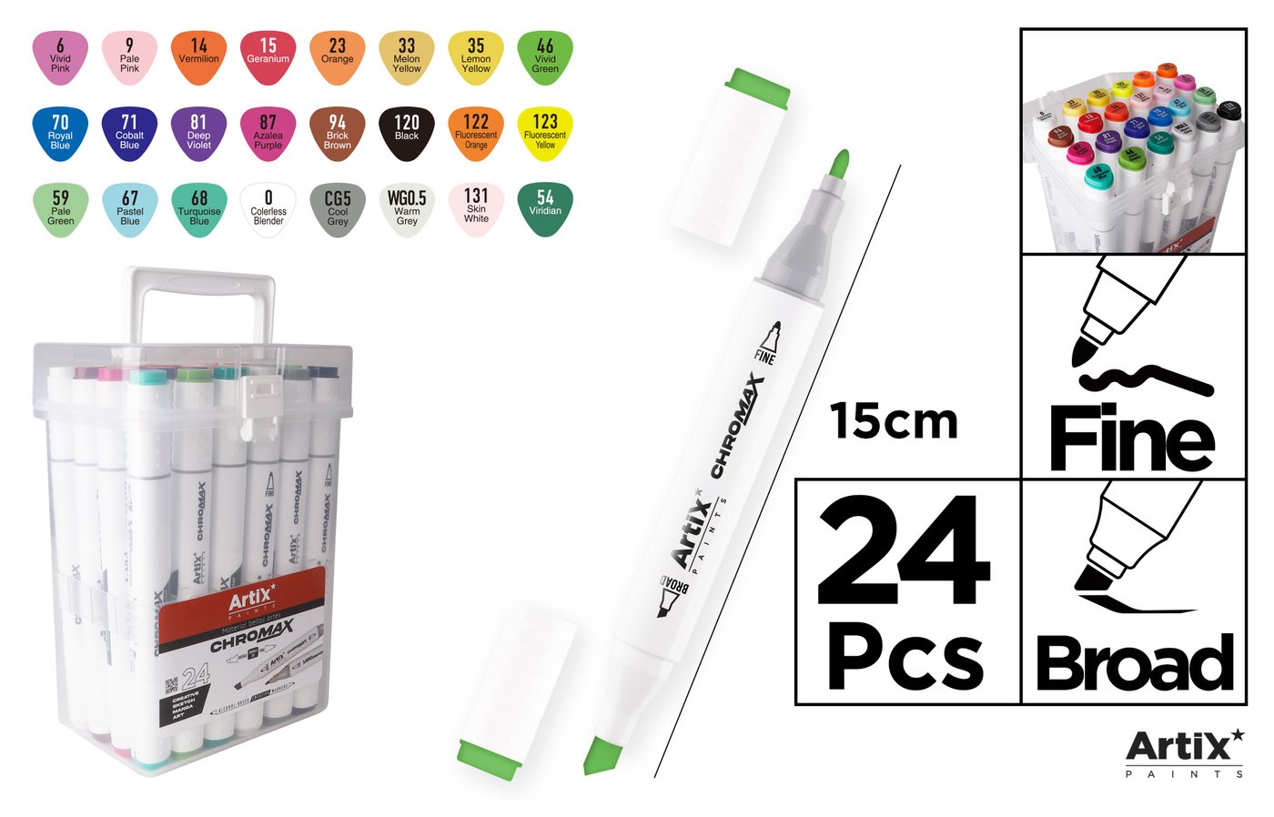 MARKER DO SZKICOWANIA Z PODWÓJNĄ KOŃCÓWKĄ 24 SZT.