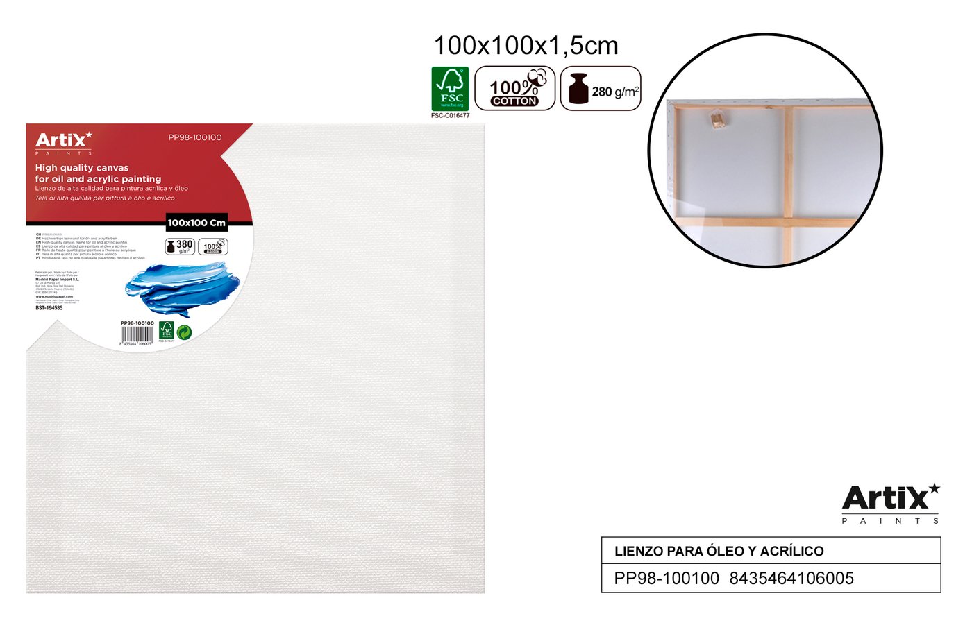 Podobrazie 100X100X1.5 CM 380G/m2