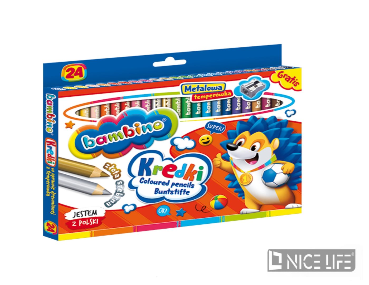 Kredki drewniane jumbo 24 kol. z temp. BAMBINO