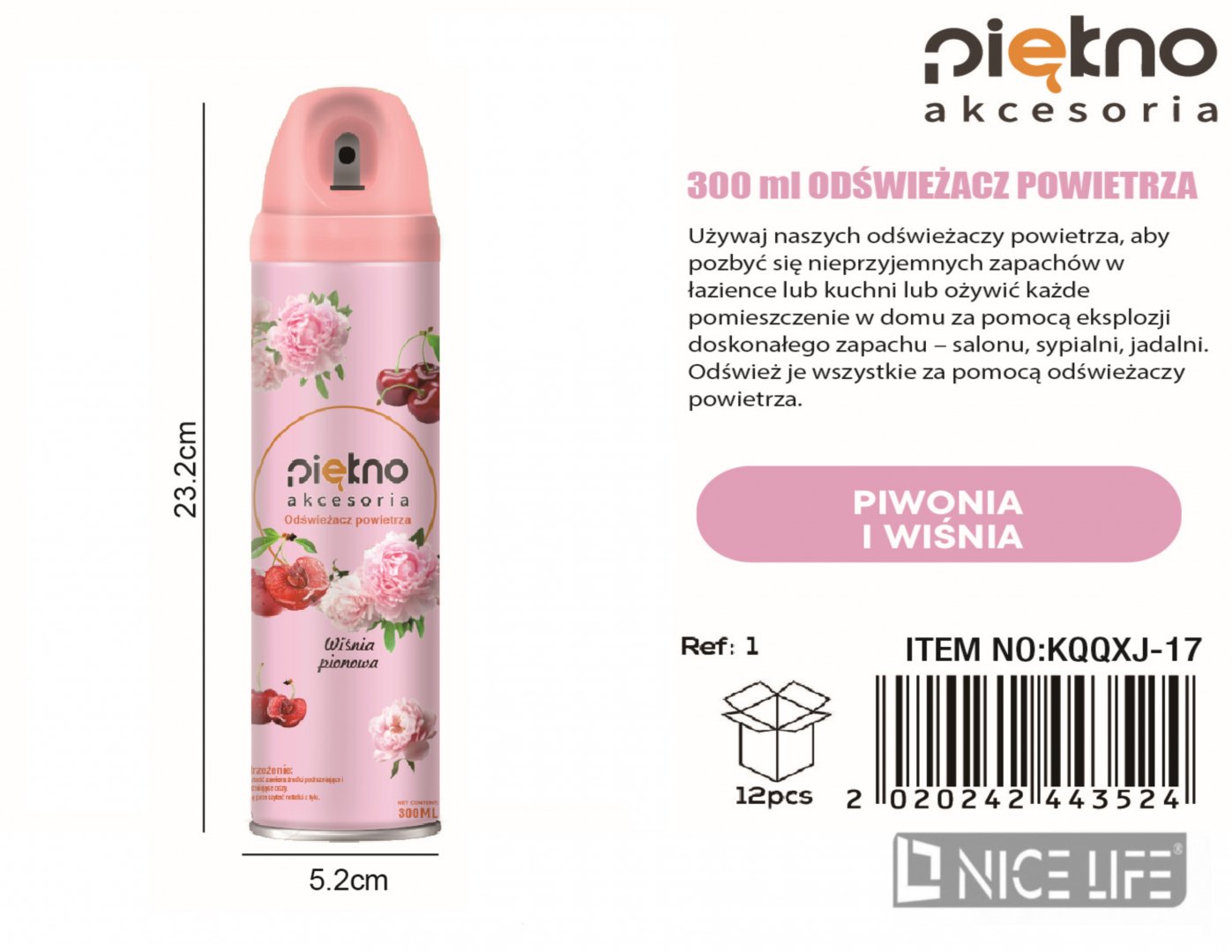 300ml Odświeżacz powietrza -Piwonia i wisnia