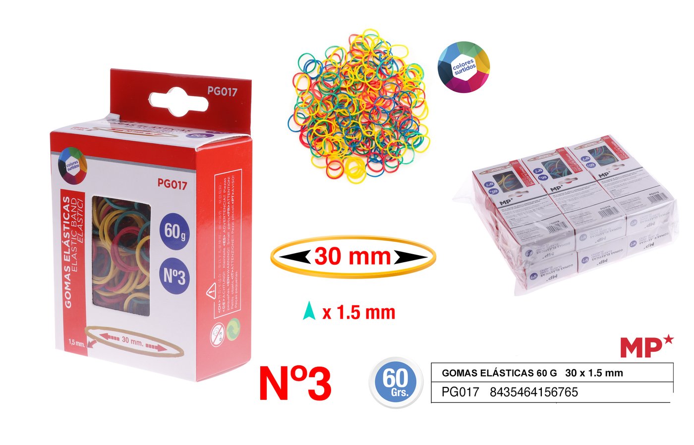 Gumki recepturki kolorowe 60G 30X1.5MM