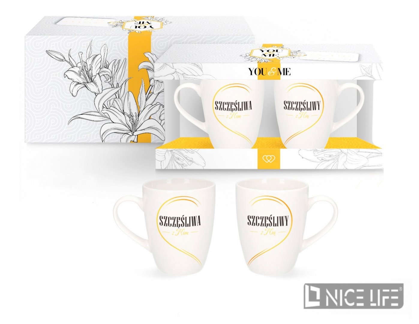 YOU&ME -Zestaw 2 kubków 300 ml - Szczęśłiwa z Nim/Nią