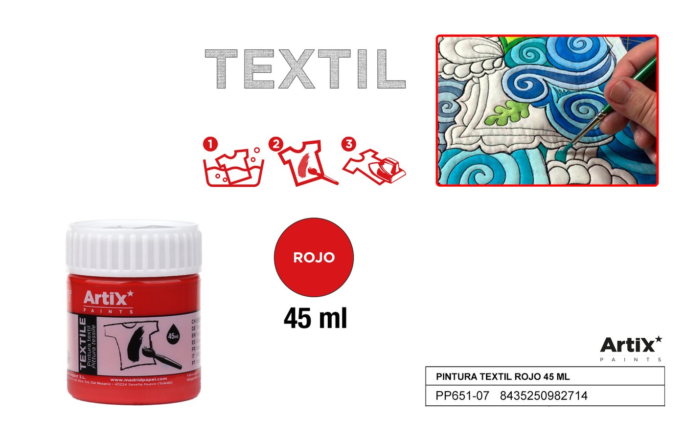 Farby do tkanin 45ml czerwona ARTIX