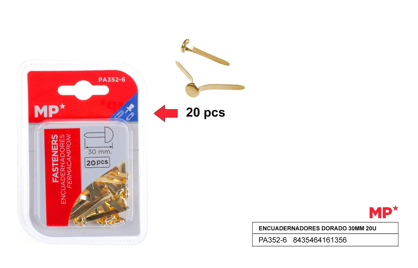 Ćwieki ozdobne złote 30mm x 20sztopakowanie