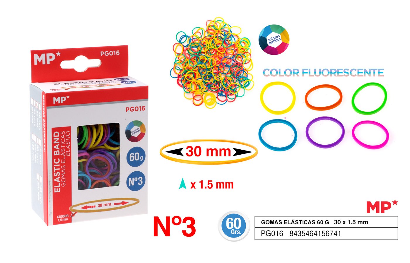 Gumki recepturki kolorowe fluorescencyjne TPR 30mm