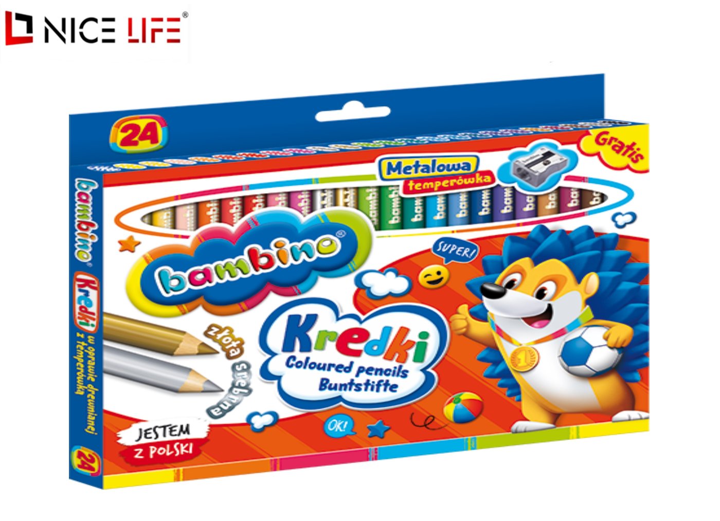 Kredki drewniane jumbo 24 kol. z temp. BAMBINO