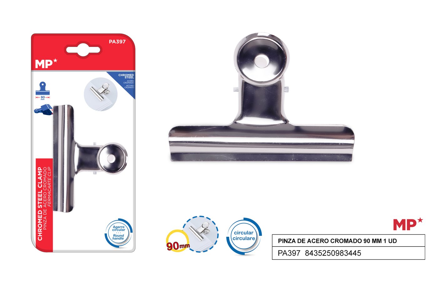 Klipsy biurowe metalowe srebrne 1sztop. 90mm MP