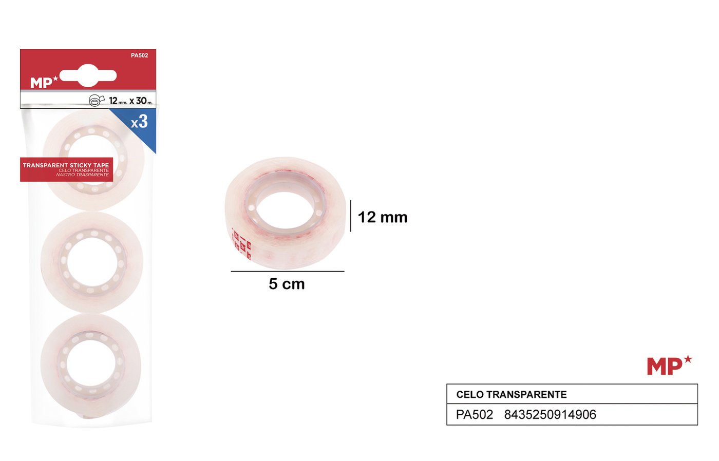 Taśma klejąca 12MM 3sztopakowanie MP
