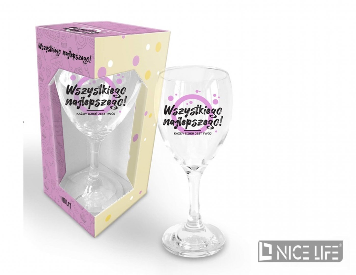 HAPPY DAY - Kieliszek 220 ml Pink - Wszystkiego Najlepszego