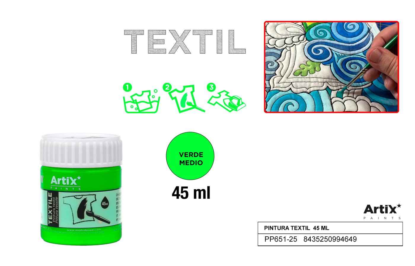 Farby do tkanin 45ml zielona Fluorescencyjna ARTIX