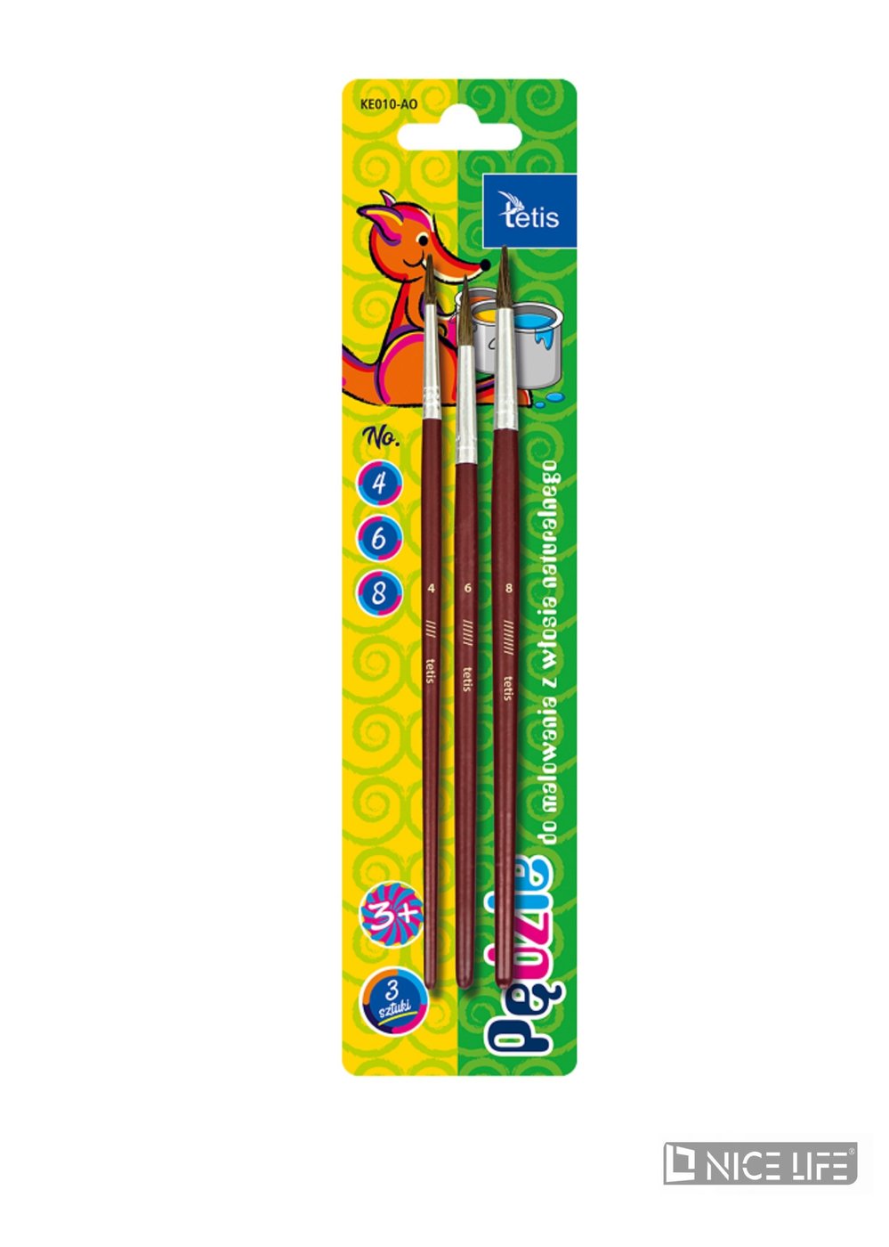Pędzle okrągłe TETIS roz. 4,6,8