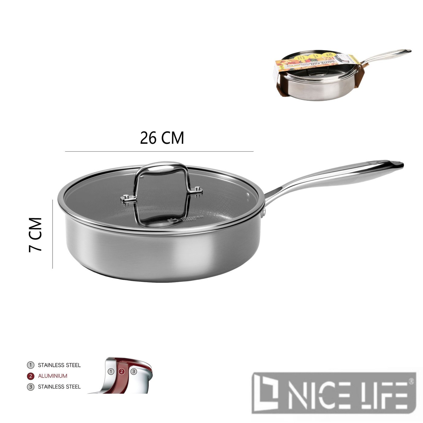 Patelnia głęboka ze stali nierdzewnej 26 cm