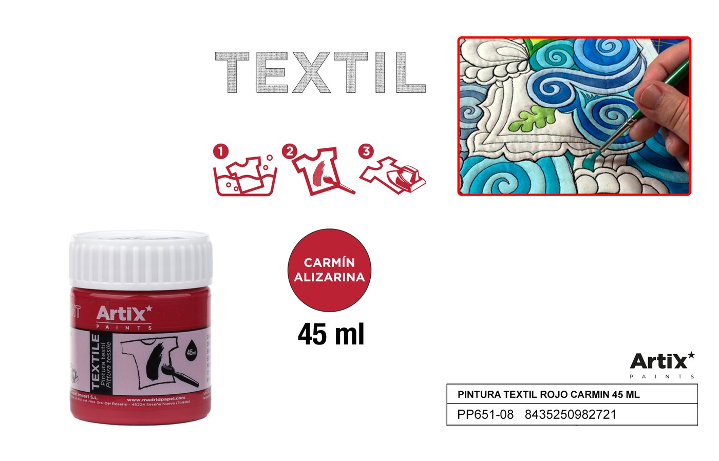 Farby do tkanin 45ml czerwona karminowa ARTIX