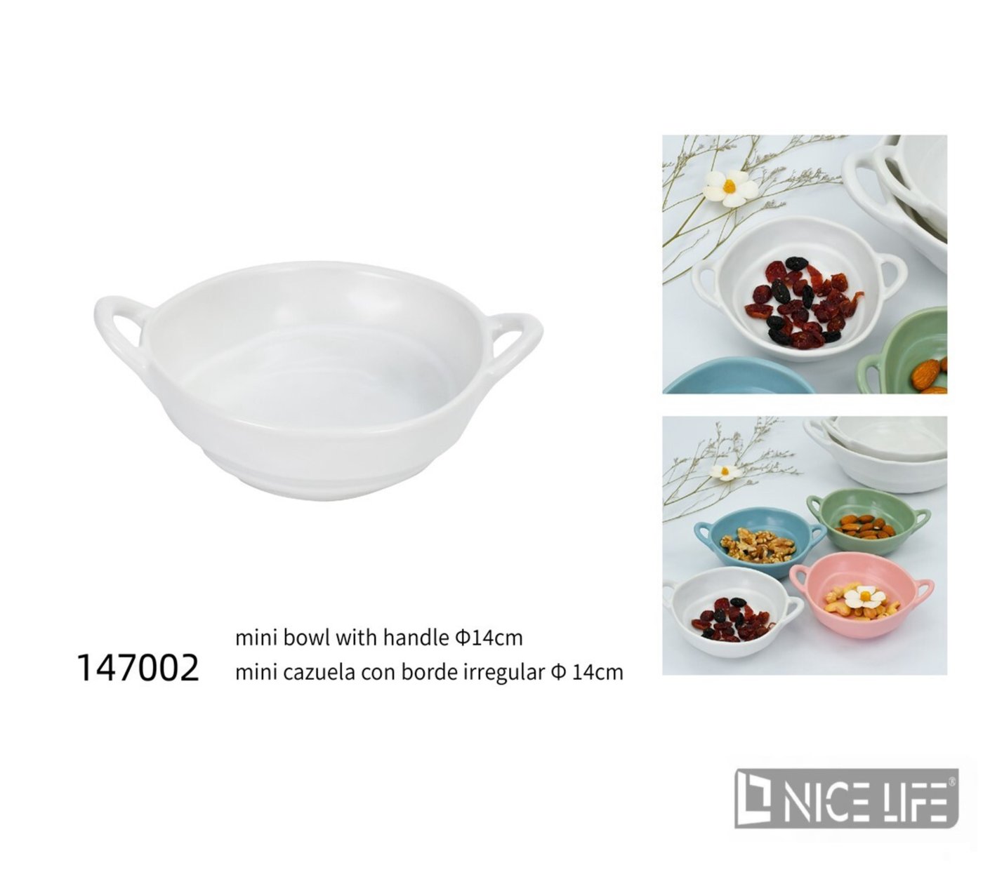 Mini miska z uchwytami biała - 14cm