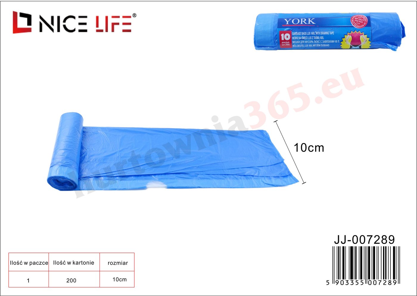 Worki na śmieci z taśmą 60L / 10 szt.