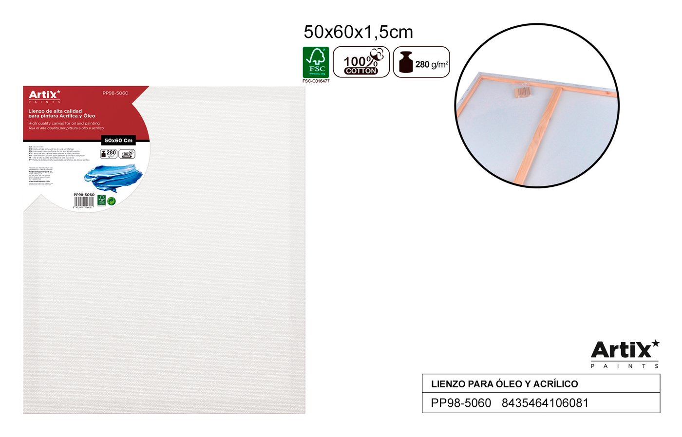 Podobrazie 50X60X1.5 CM 280G/m2