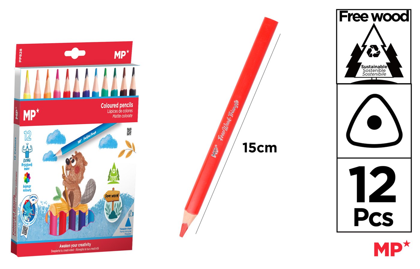 12 kolorowych kredek plastikowych