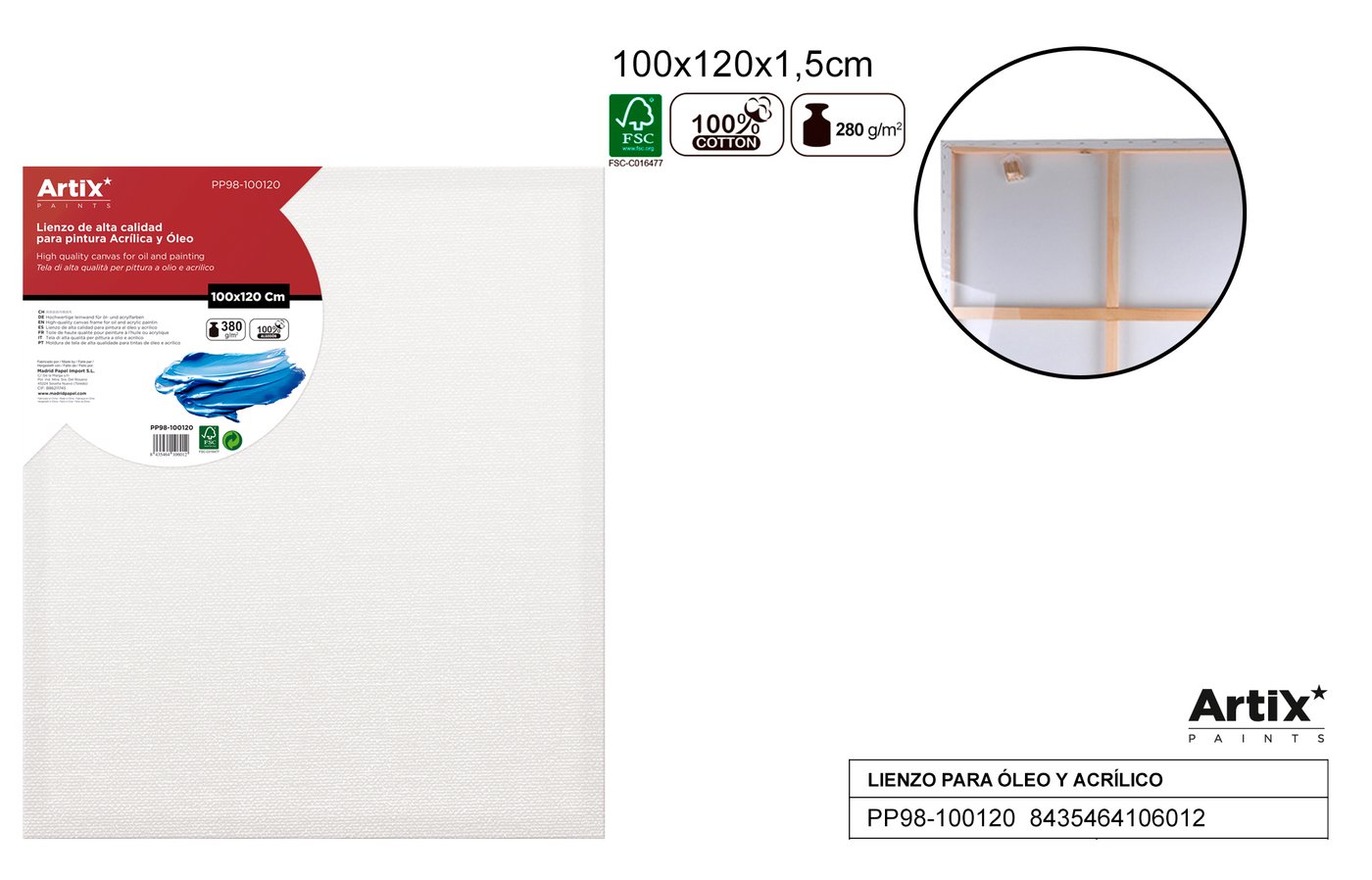 Podobrazie 100X120X1.5 CM 380G/m2