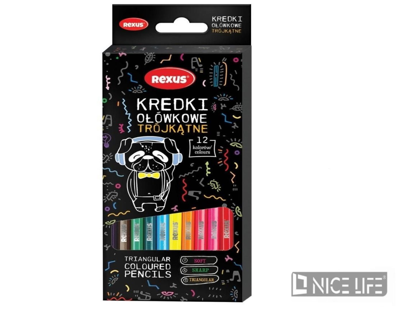 KREDKI OŁÓWKOWE TRÓJKĄTNE 12kol. / REXUS TEENS